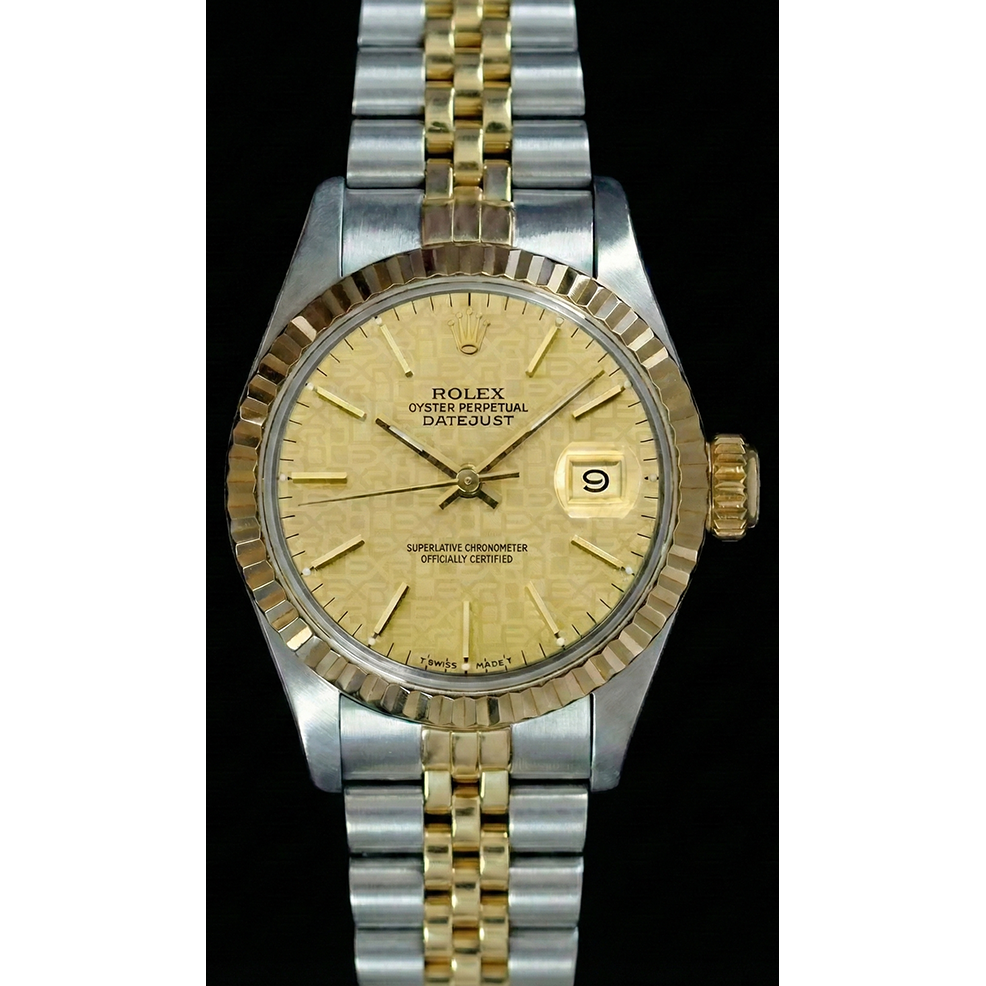 Champagner Stick Dial Datejust Damenuhr Rolex Edelstahl & Gold Jubiläum