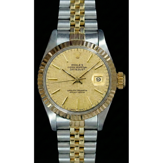Champagner Stick Dial Datejust Damenuhr Rolex Edelstahl & Gold Jubiläum