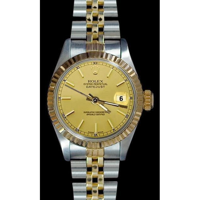Champagner Stick Zifferblatt Datejust Damen Rolex Edelstahl & Gold Jubilee Rolle
