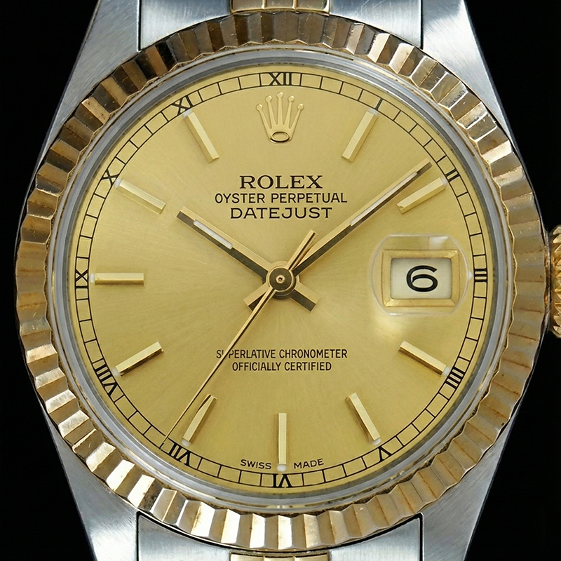 Champagner Stick Zifferblatt Datejust Damen Rolex Edelstahl & Gold Jubilee Rolle