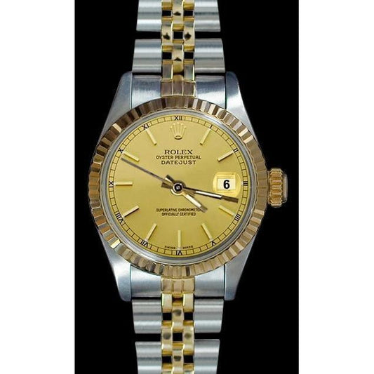 Champagner Stick Zifferblatt Datejust Damen Rolex Edelstahl & Gold Jubilee Rolle