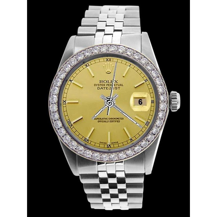 Champagner Stick Zifferblatt Datejust Herrenuhr Edelstahl Rolex SCHNELLES EINSTELLEN

