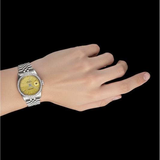 Champagner Stick Zifferblatt Datejust Herrenuhr Edelstahl Rolex SCHNELLES EINSTELLEN