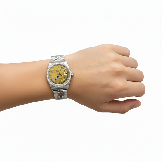 Champagner Zeichenfolge Diamant Zifferblatt Lünette Rolex Date Just Betrachten Jubilee SCHNELLES EINSTELLEN