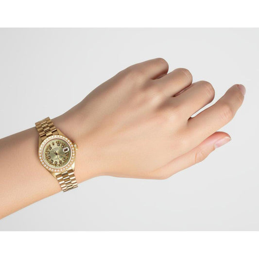 Champagner Zeichenfolge Diamant Zifferblatt Rolex Datejust Betrachten Gelbgold Präsidentenstil P1