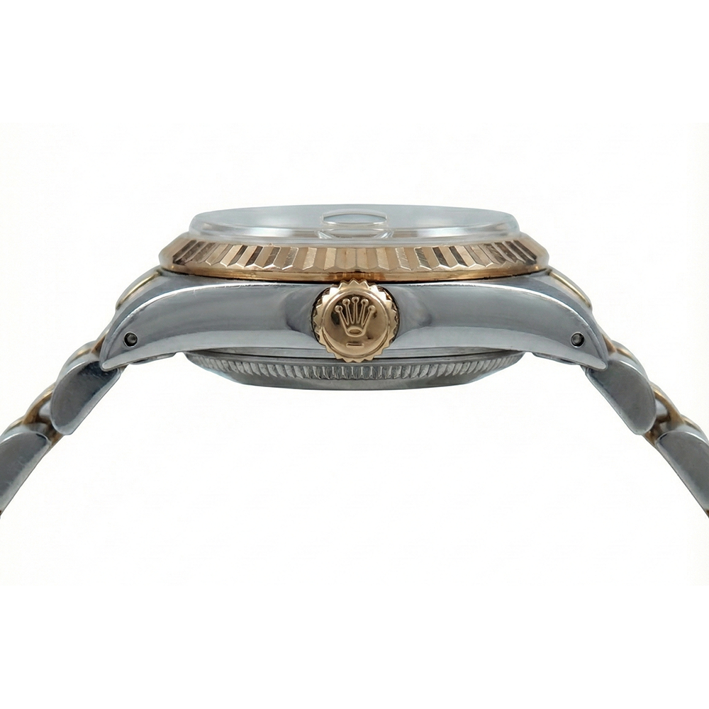 Champagnerfarbenes Zifferblatt, Rolex Date Just Edelstahl und gelbe Damenuhr