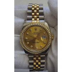 Champagnerfarbenes Zifferblatt, individuelle Diamanten, Rolex Datejust Herrenuhr, Gold und Edelstahl, SCHNELLES SET