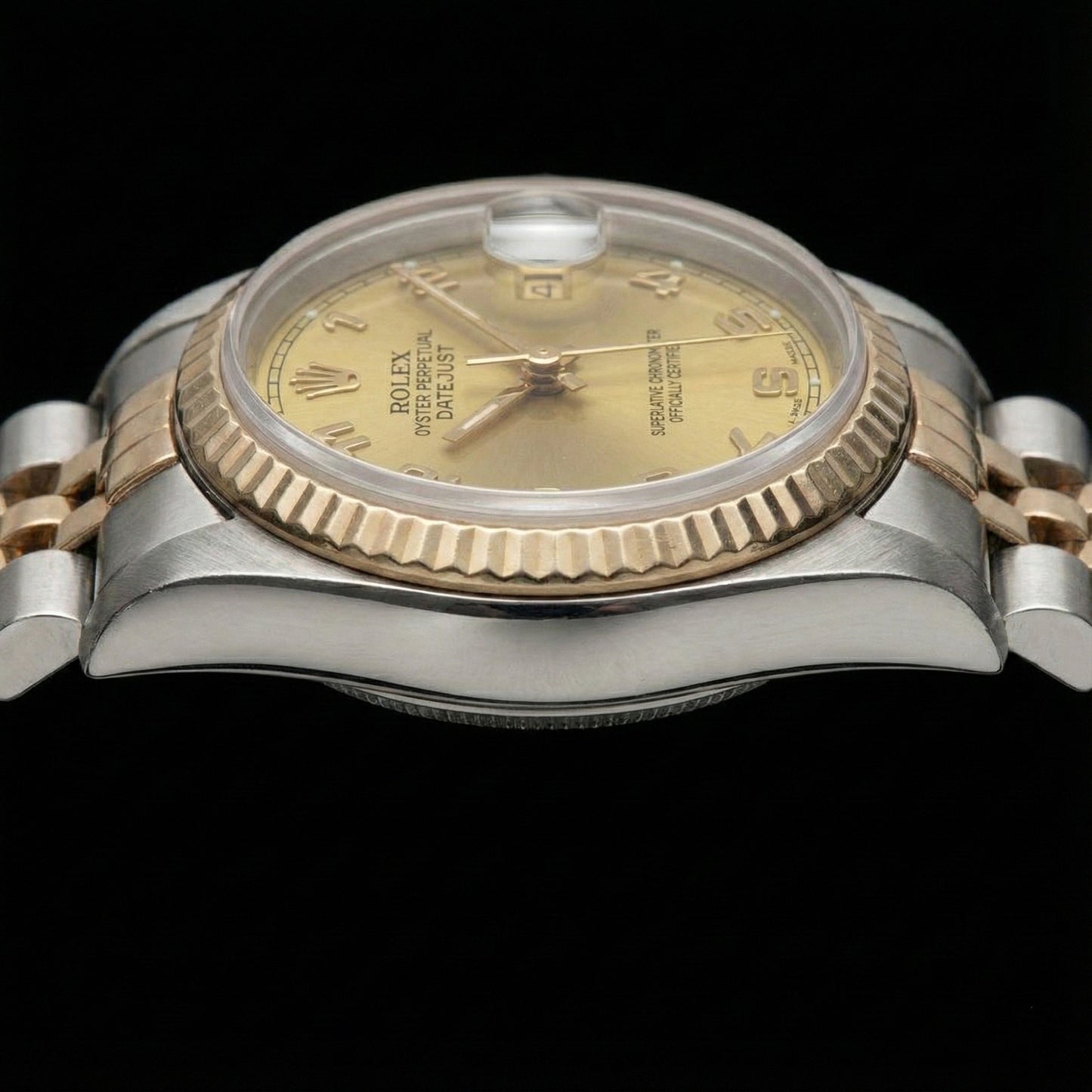 Champagnerfarbenes arabisches Zifferblatt, Edelstahl und Gelbgold, Jubilee Dame Rolex Datejust
