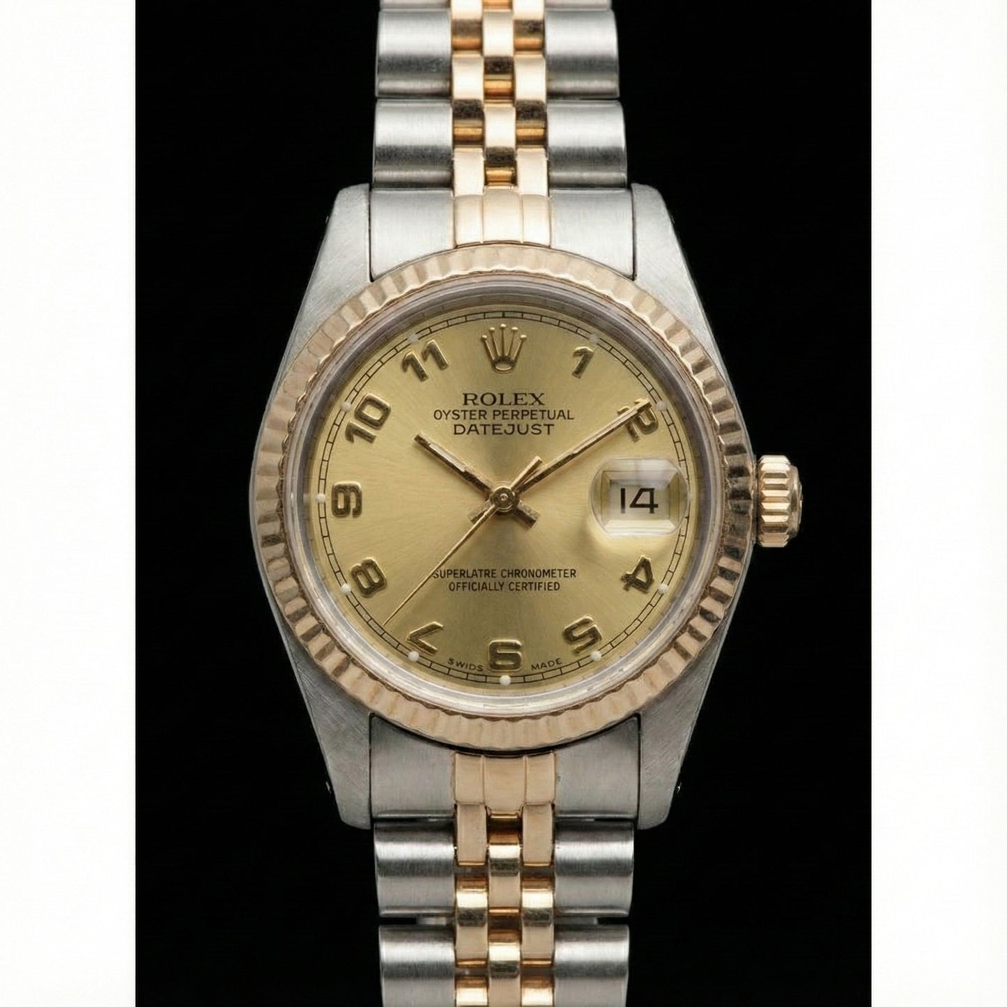 Champagnerfarbenes arabisches Zifferblatt, Edelstahl und Gelbgold, Jubilee Dame Rolex Datejust
