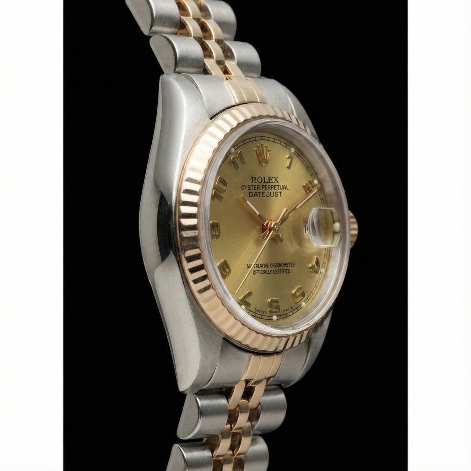 Champagnerfarbenes arabisches Zifferblatt, Edelstahl und Gelbgold, Jubilee Dame Rolex Datejust