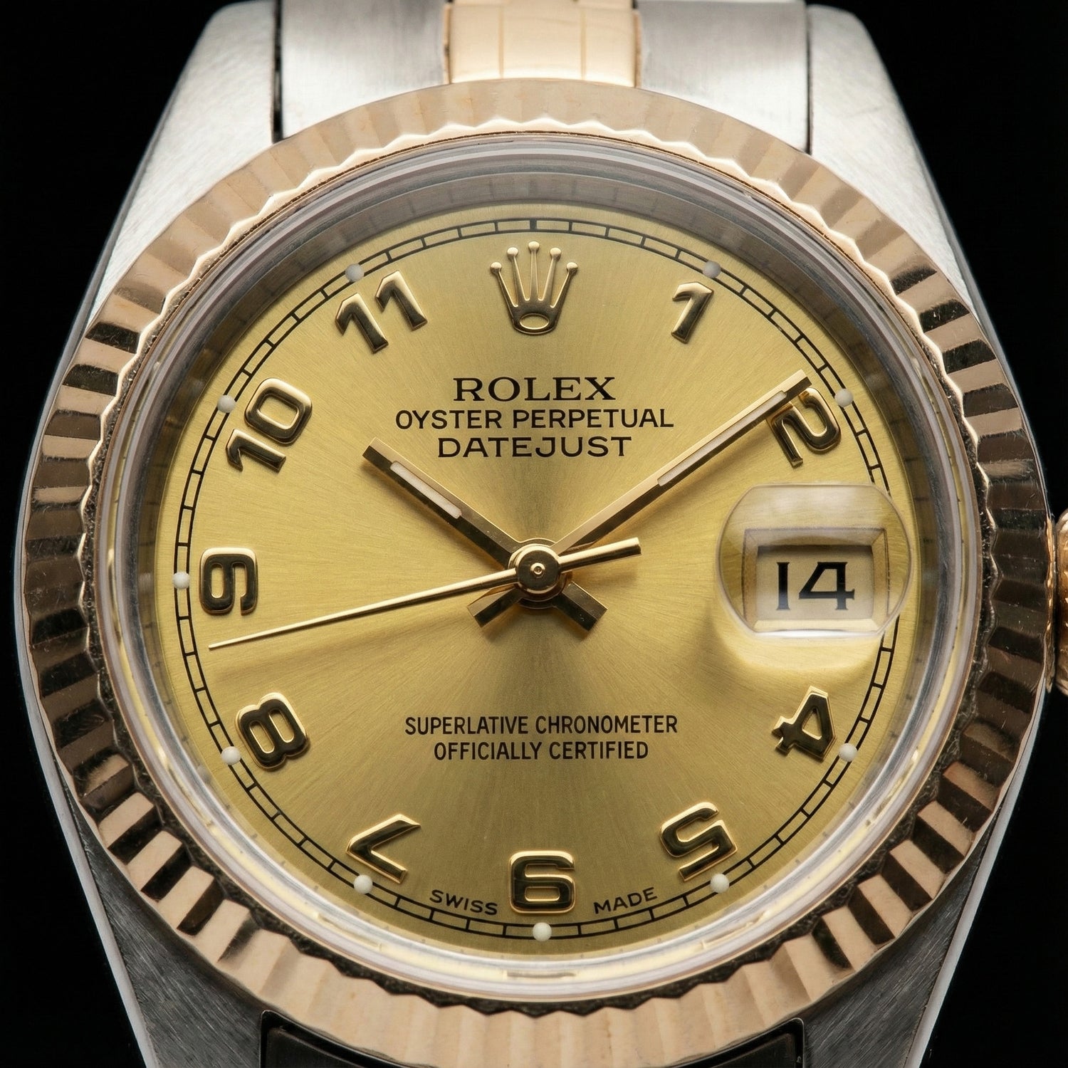 Champagnerfarbenes arabisches Zifferblatt, Edelstahl und Gelbgold, Jubilee Dame Rolex Datejust