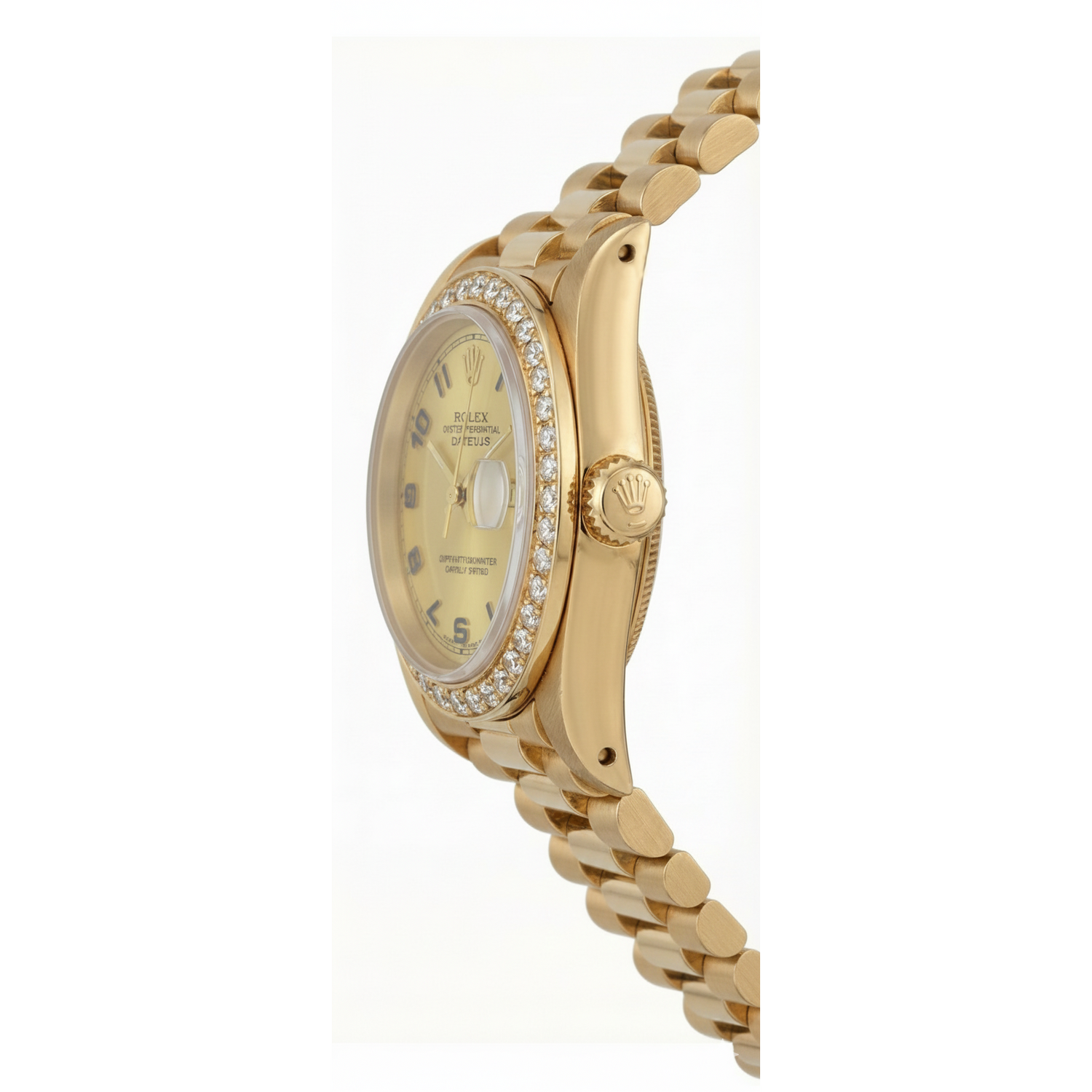Champagnerfarbenes arabisches Zifferblatt, Rolex DateJust-Uhr, Gold, Präsidentin-Stil, Diamant