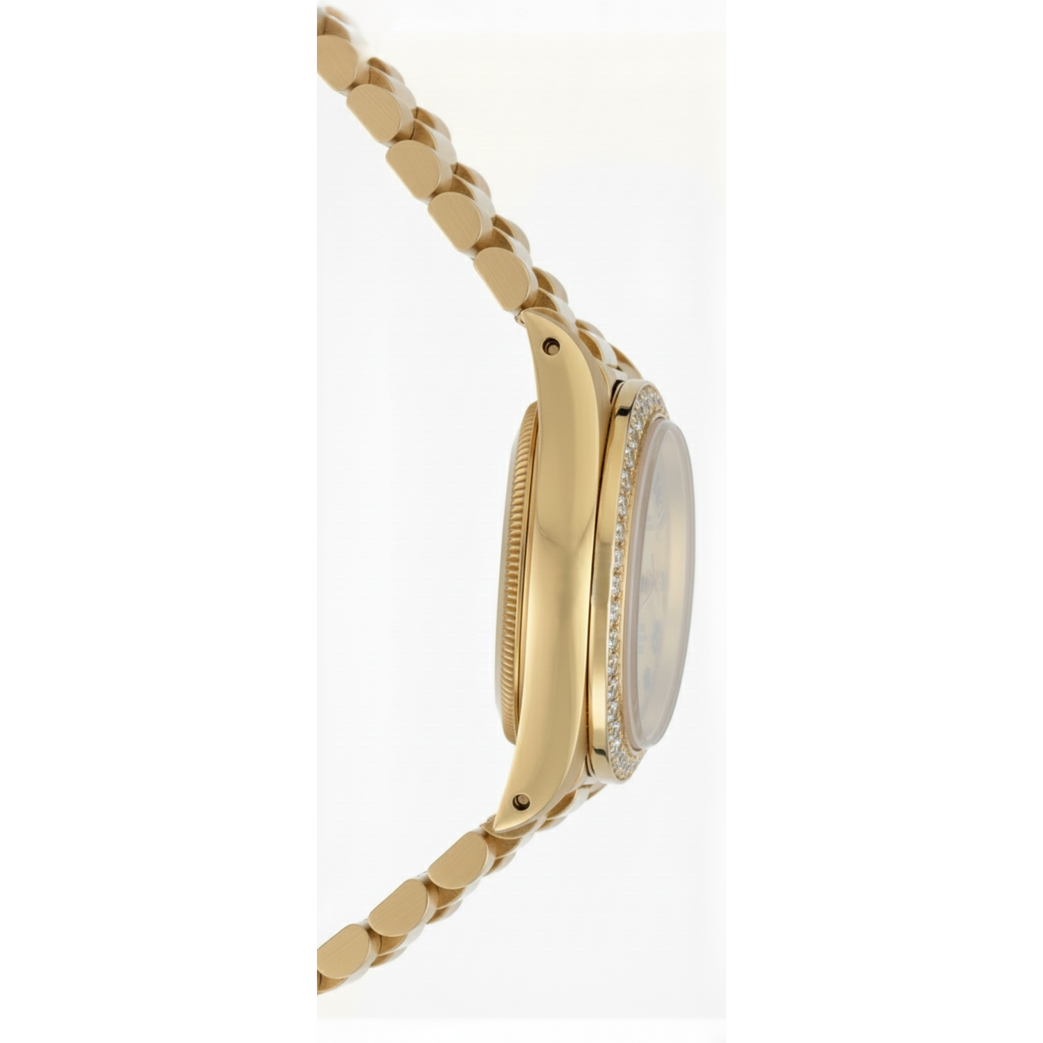 Champagnerfarbenes arabisches Zifferblatt, Rolex DateJust-Uhr, Gold, Präsidentin-Stil, Diamant