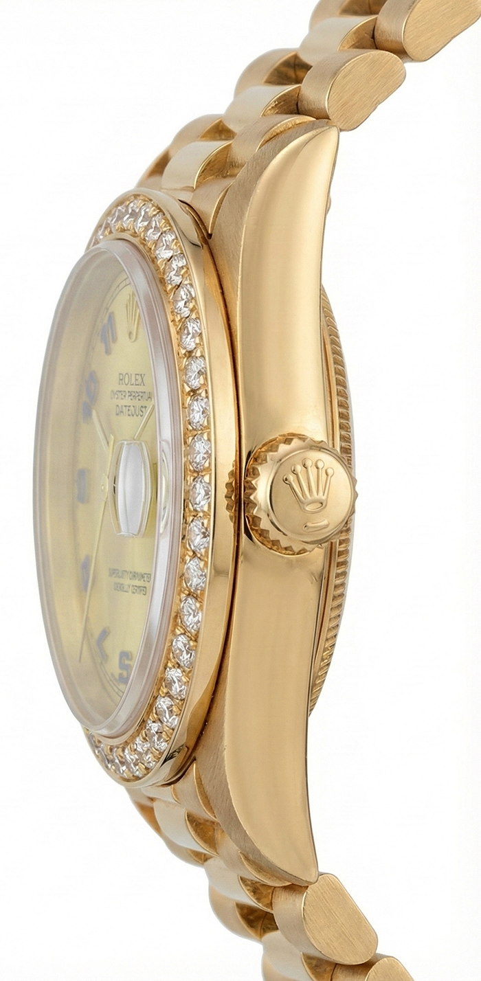 Champagnerfarbenes arabisches Zifferblatt, Rolex DateJust-Uhr, Gold, Präsidentin-Stil, Diamant
