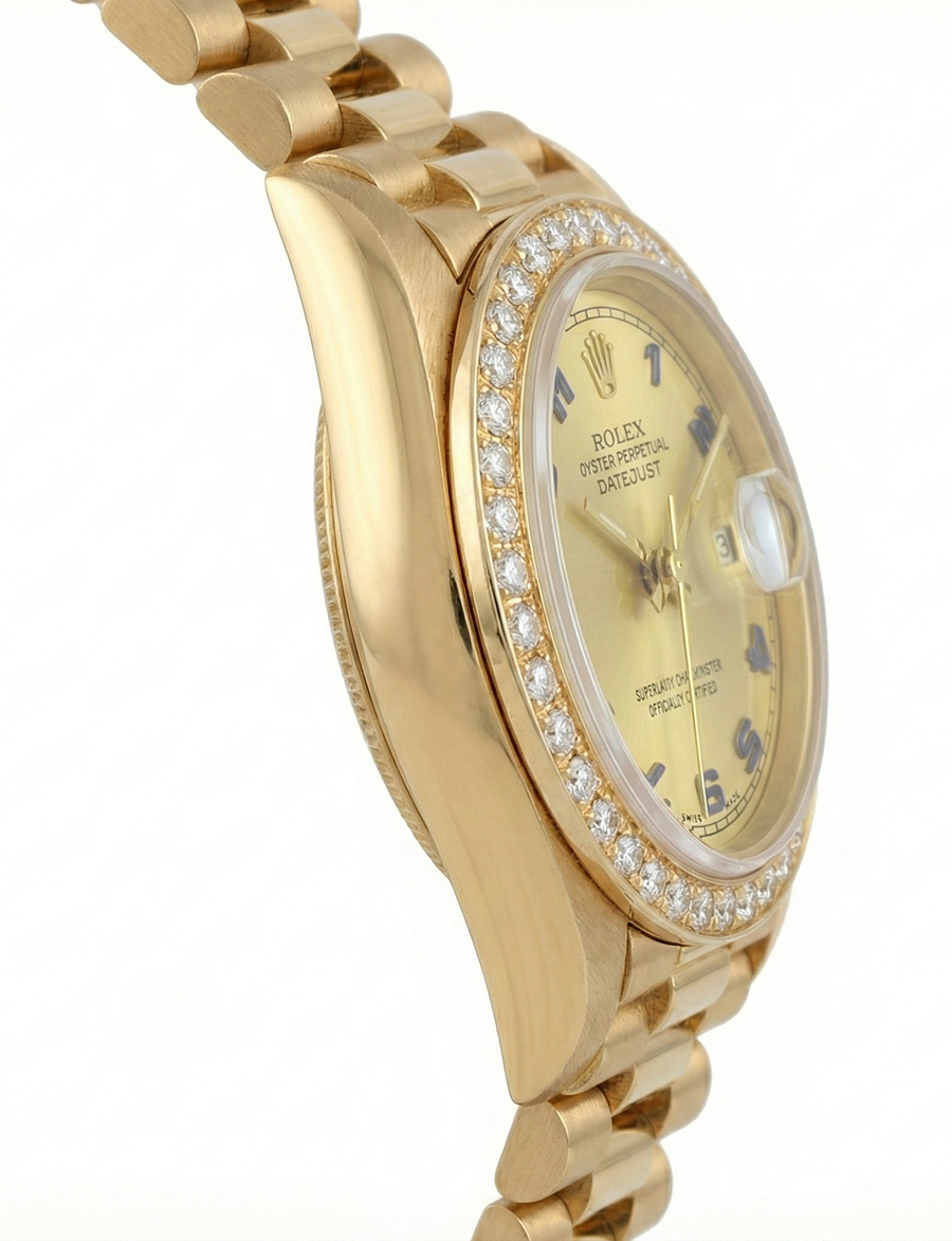 Champagnerfarbenes arabisches Zifferblatt, Rolex DateJust-Uhr, Gold, Präsidentin-Stil, Diamant
