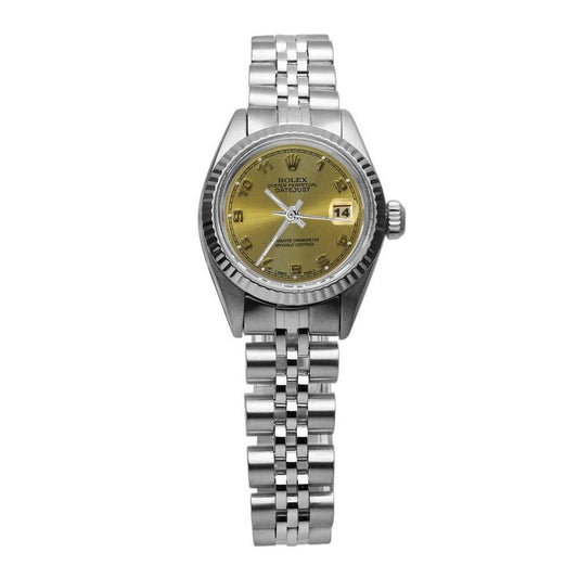 Champagnerfarbenes arabisches Zifferblatt, Rolex Edelstahl Datejust Damenuhr
