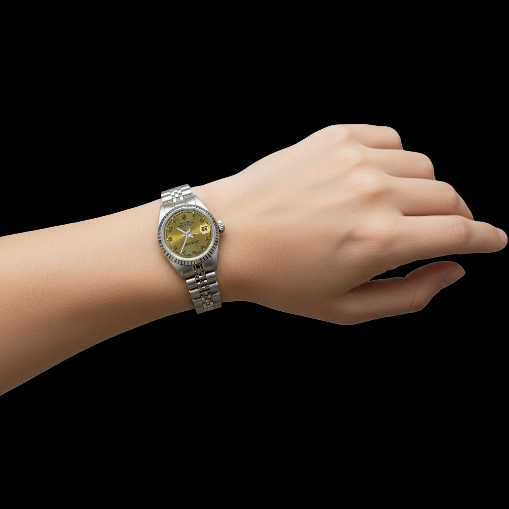 Champagnerfarbenes arabisches Zifferblatt, Rolex Edelstahl Datejust Damenuhr P2