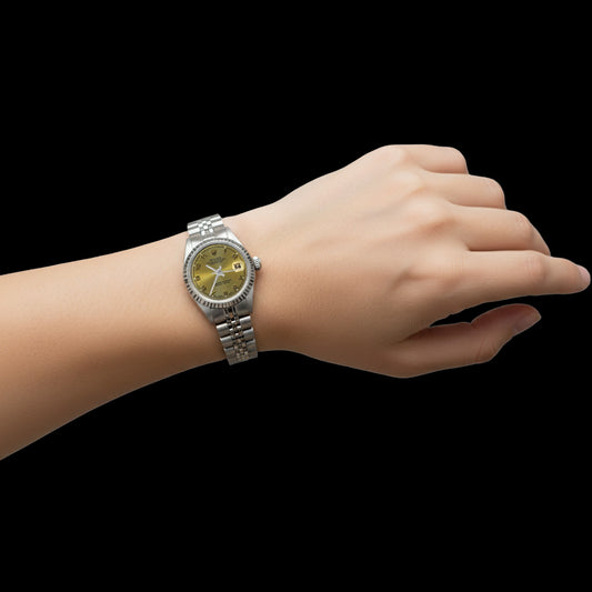 Champagnerfarbenes arabisches Zifferblatt, Rolex Edelstahl Datejust Damenuhr P2