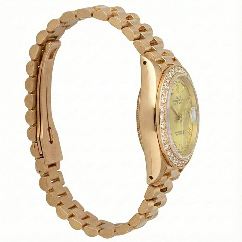 Champagnerfarbenes römisches Zifferblatt, Rolex Datejust-Uhr, Präsidenten-Stil, Armband Gold