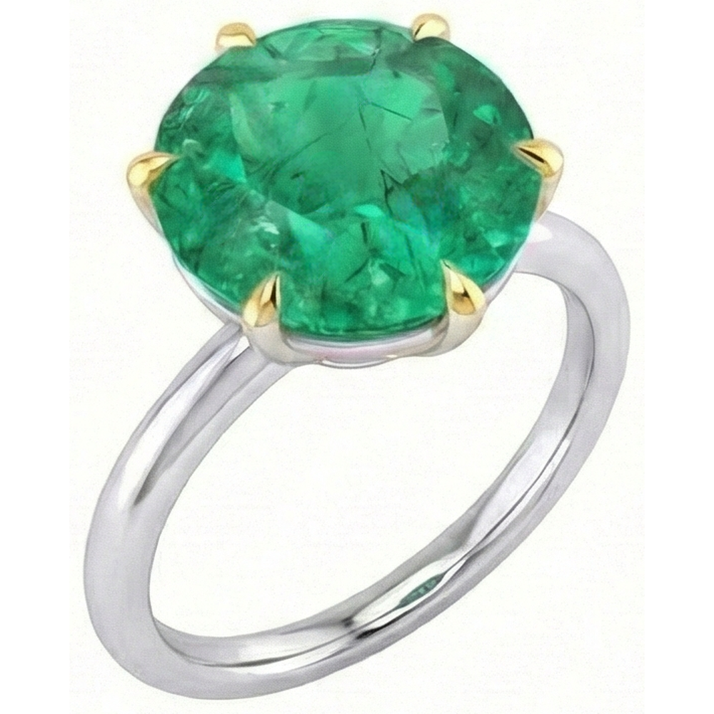 Rund-Brillant Kolumbianischer Smaragd Ring in 14 Karat Zweifarbig Gold – Frontansicht
