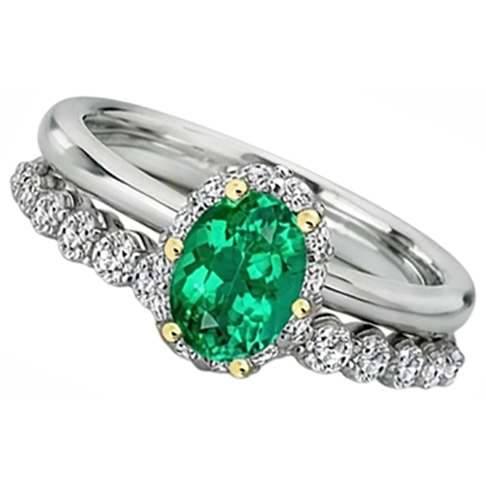Oval Smaragd Ring in Bicolor 14K Gold – Seitenansicht