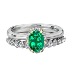 Oval Smaragd Farbstein-Ring in Bicolor 14K Gold – 2 Karat