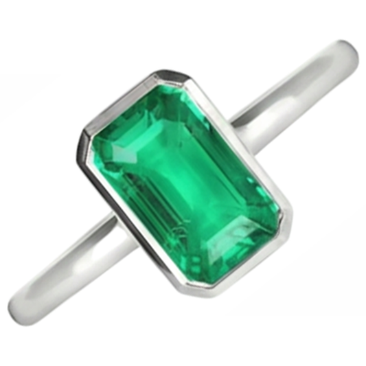 Smaragd Edelstein-Ring 2-Karat 14K Weißgold – Frontansicht