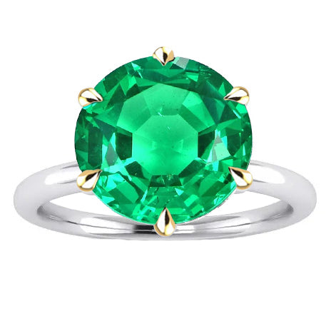 Rund-Brillant Kolumbianischer Smaragd Ring in 14 Karat Zweifarbig Gold – Hauptansicht