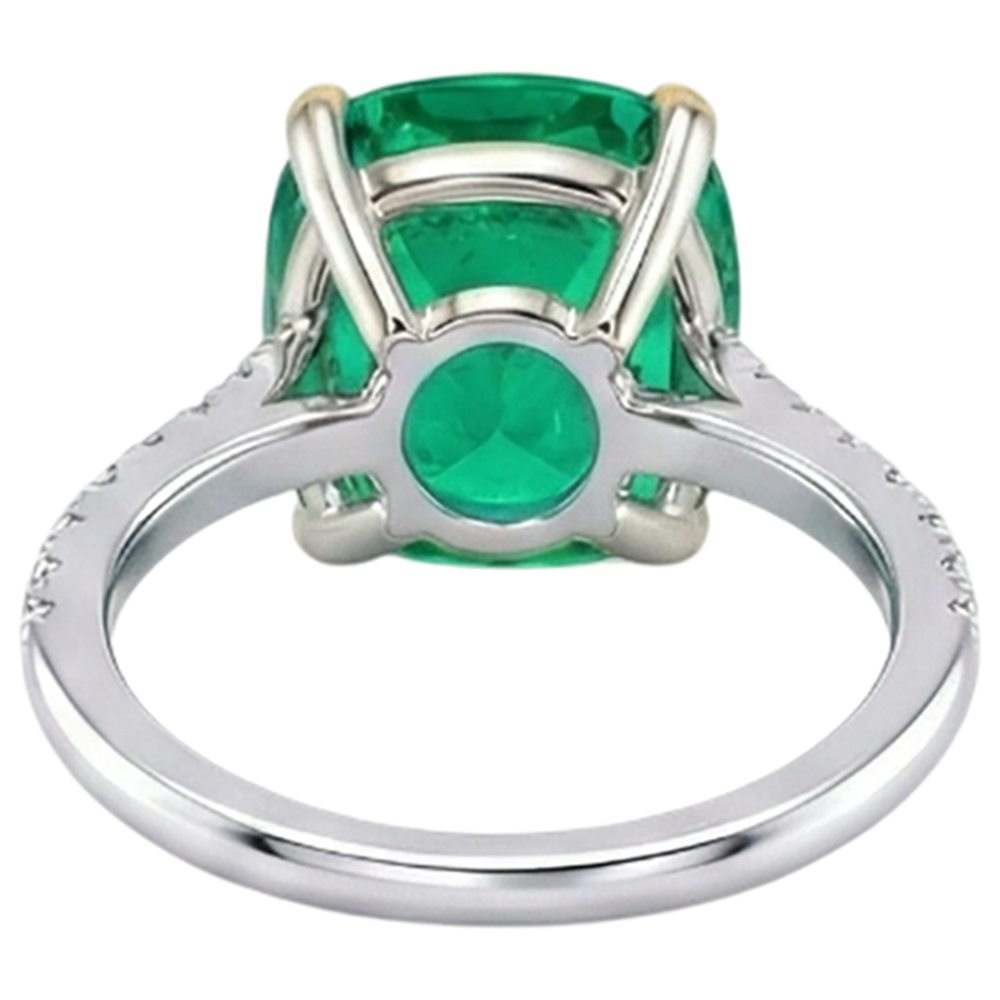 Smaragd Cushion Edelstein-Ring in 14 Karat Zweifarbig Gold – Rückansicht