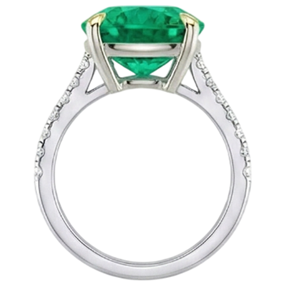 Smaragd Cushion Edelstein-Ring in 14 Karat Zweifarbig Gold – Draufsicht
