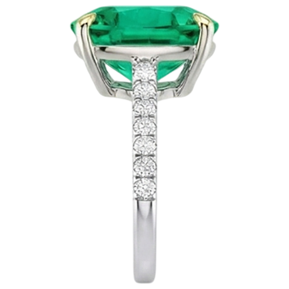 Smaragd Cushion Edelstein-Ring in 14 Karat Zweifarbig Gold – Profilansicht