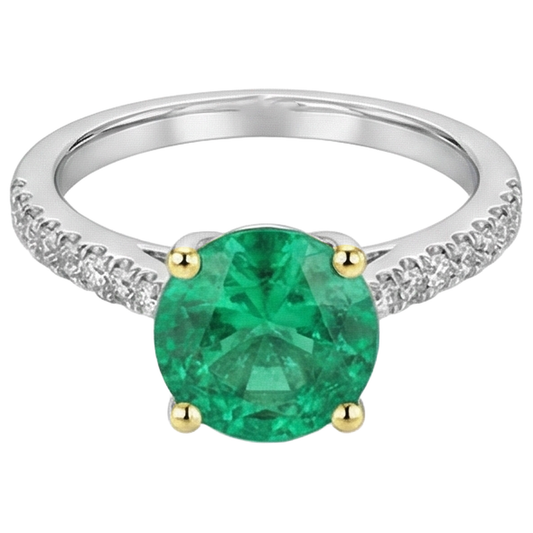 Erdgewonnener Kolumbianischer Smaragd Edelstein-Ring 2 Karat 14 Karat Zweifarbig Gold – Frontansicht