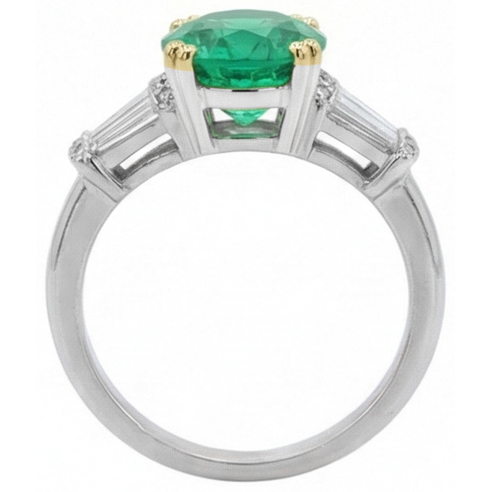 Edler Smaragd Farbstein-Ring 3-Karat 14 Karat Zweifarbig Gold – Draufsicht