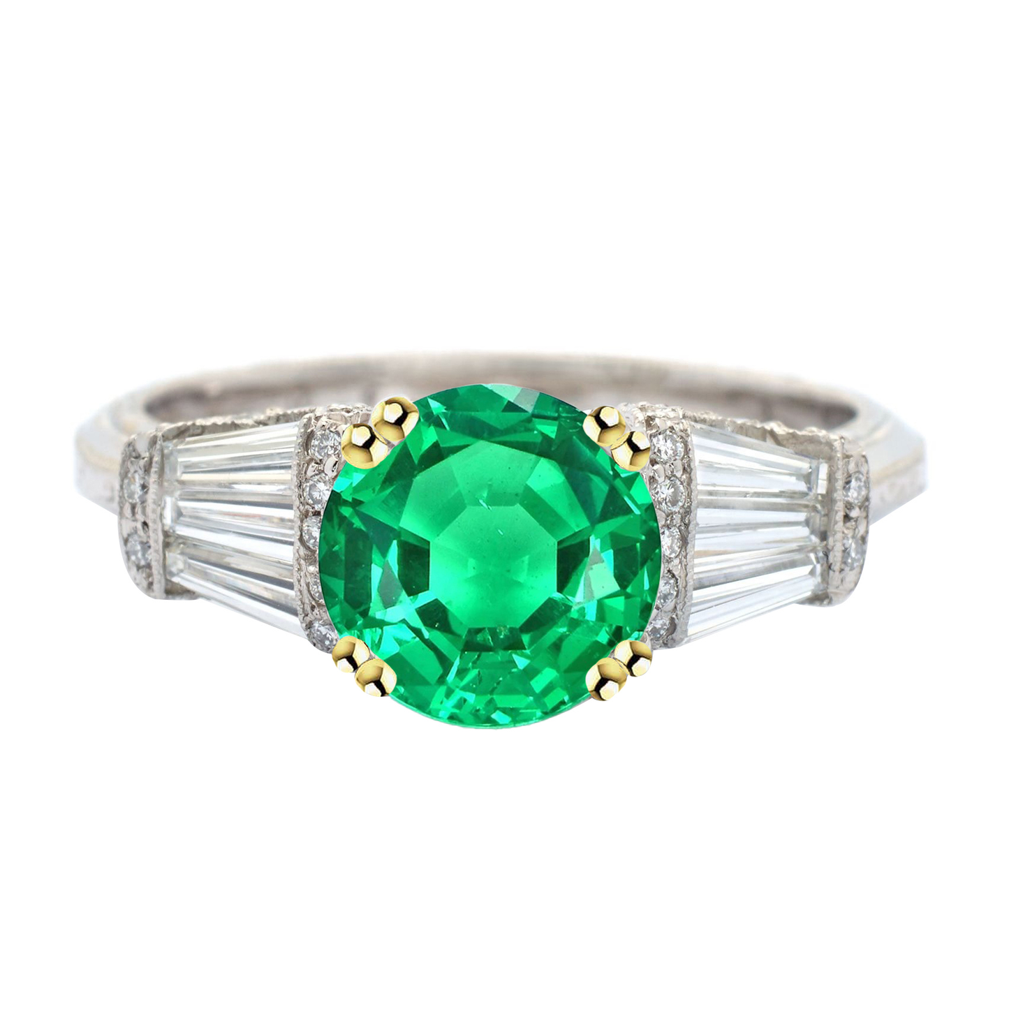Edler Smaragd Brillantschliff Farbstein-Ring in 14 Karat Zweifarbig Gold – Hauptansicht