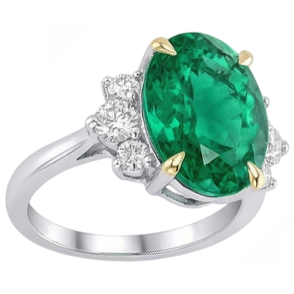 Naturreiner Kolumbianischer Smaragd Edelstein-Ring 3,50 Karat Bicolor 14K Gold – Schrägansicht
