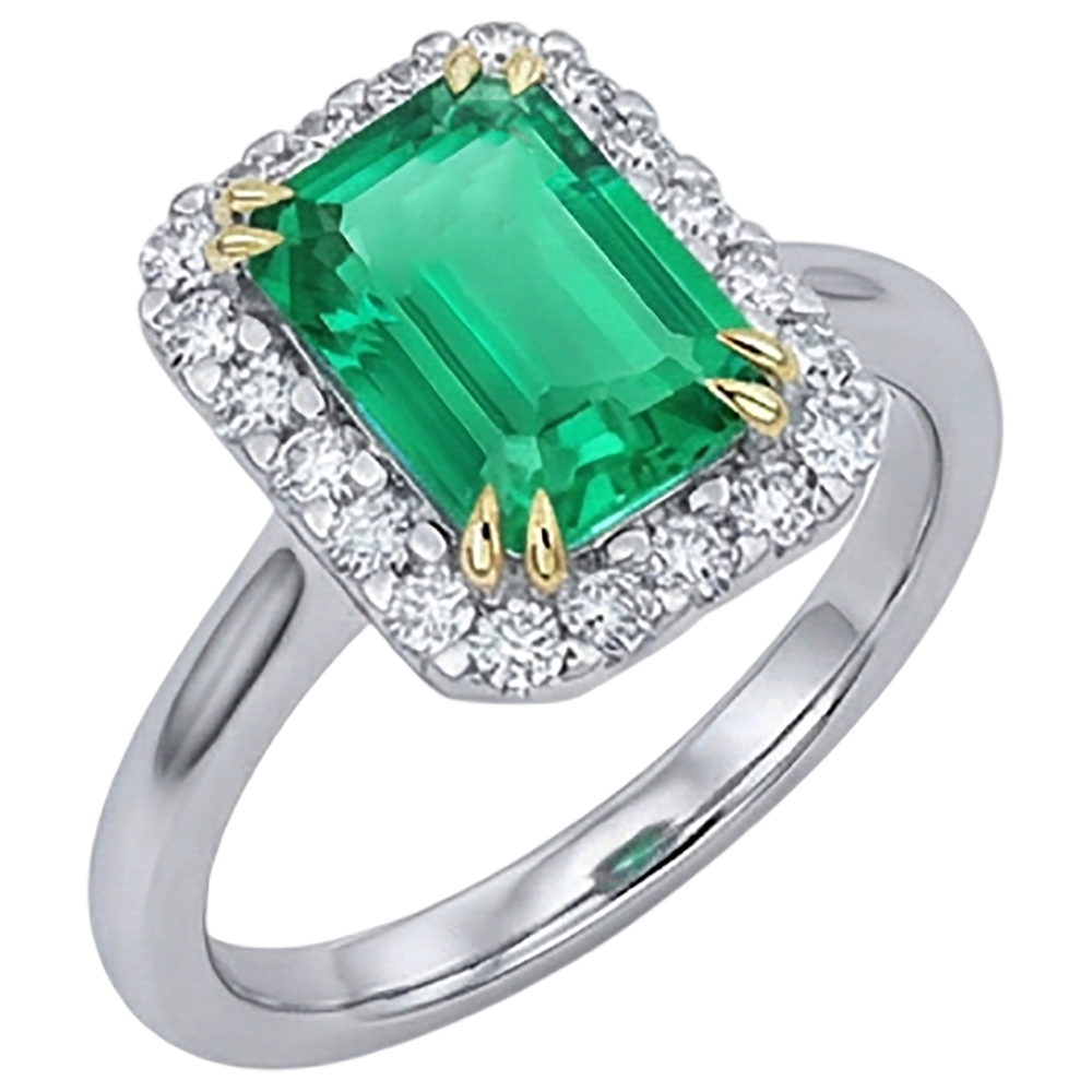 Treppen-Schliff Smaragd Ring in Zweifarbiges 14K Gold – Seitenansicht