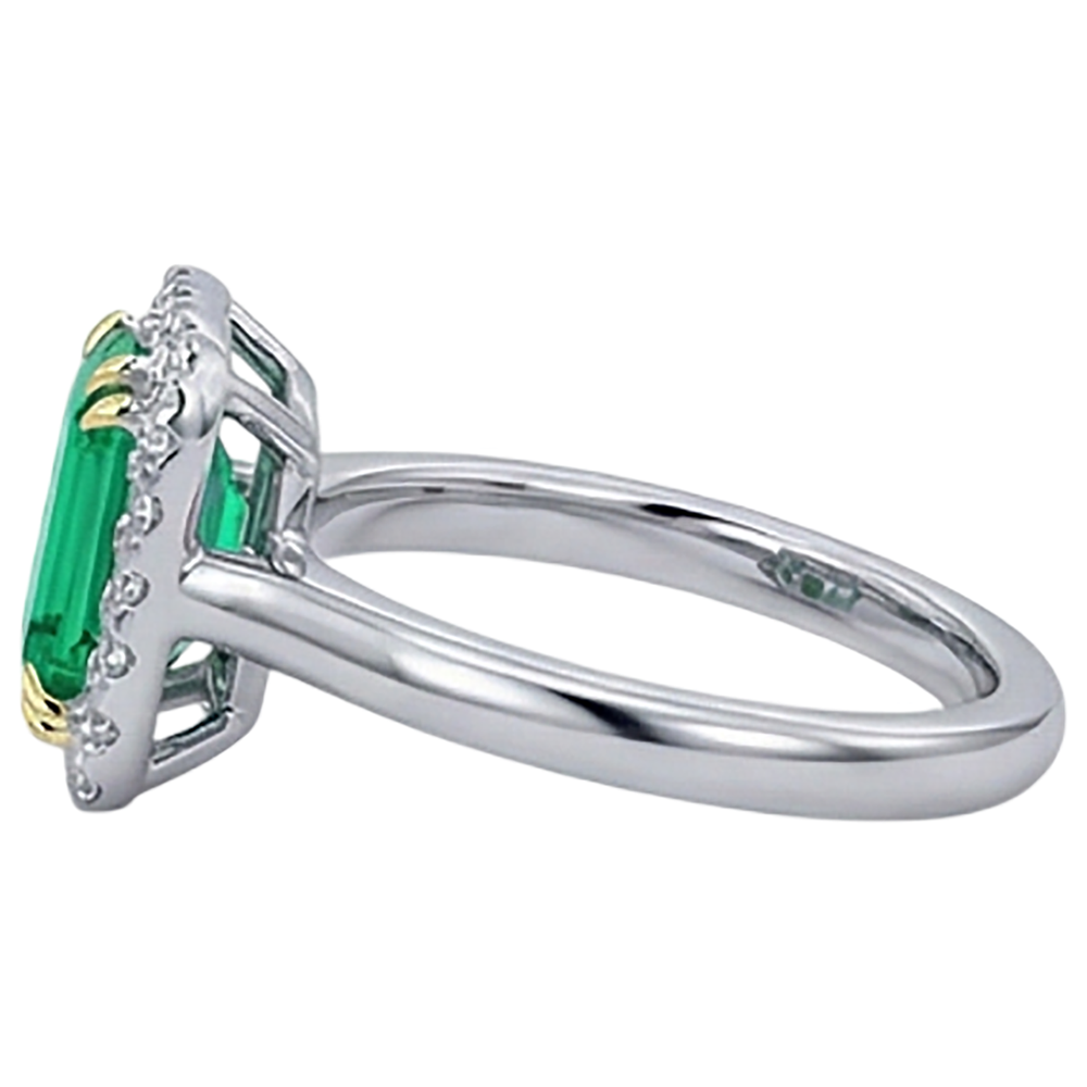 Smaragd Treppen-Schliff Farbstein-Ring in Zweifarbiges 14K Gold – Profilansicht