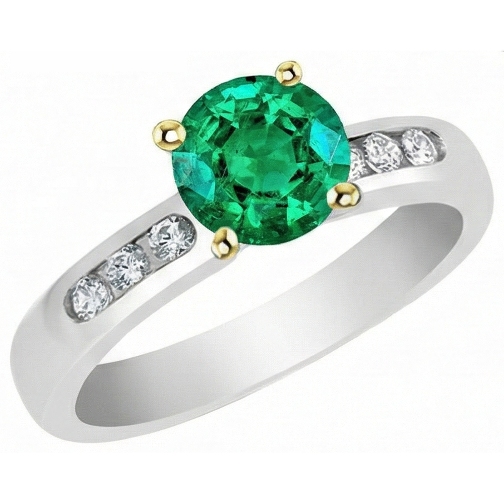 Kolumbianischer Smaragd Brillantschliff Schmuckstein-Ring in Zweifarbiges 14K Gold – Profilansicht
