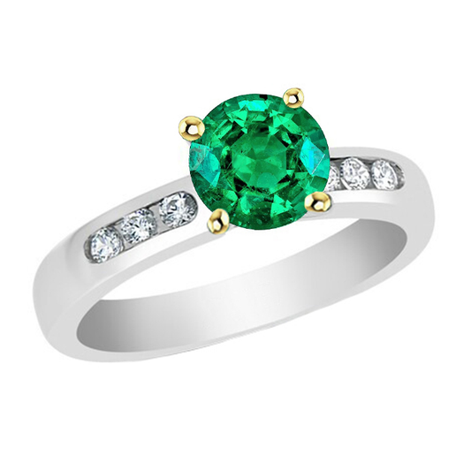 Brillantschliff Kolumbianischer Smaragd Ring in Zweifarbiges 14K Gold – Hauptansicht