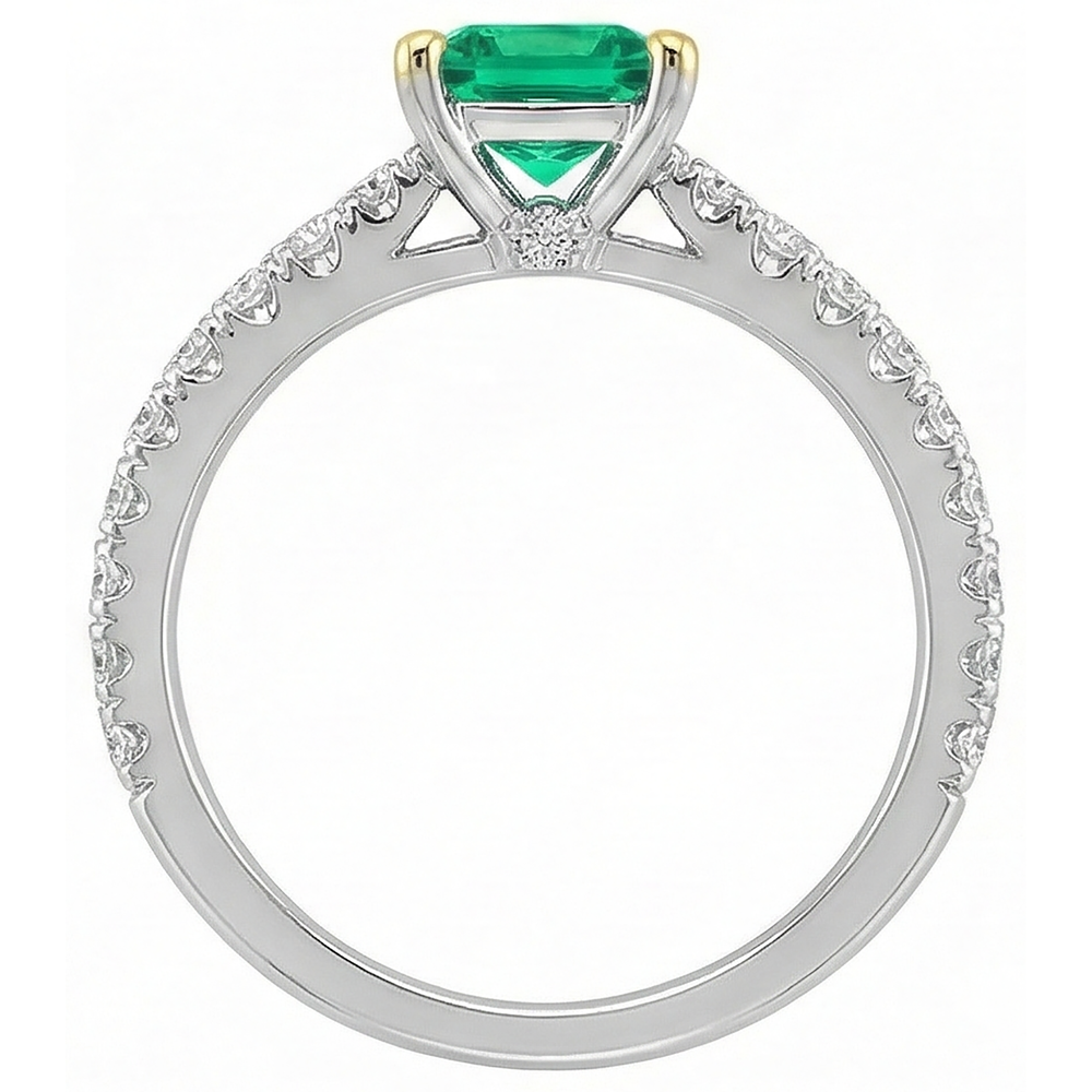 Kolumbianischer Smaragd Edelstein-Ring 2-Karat Bicolor 14K Gold – Profilansicht