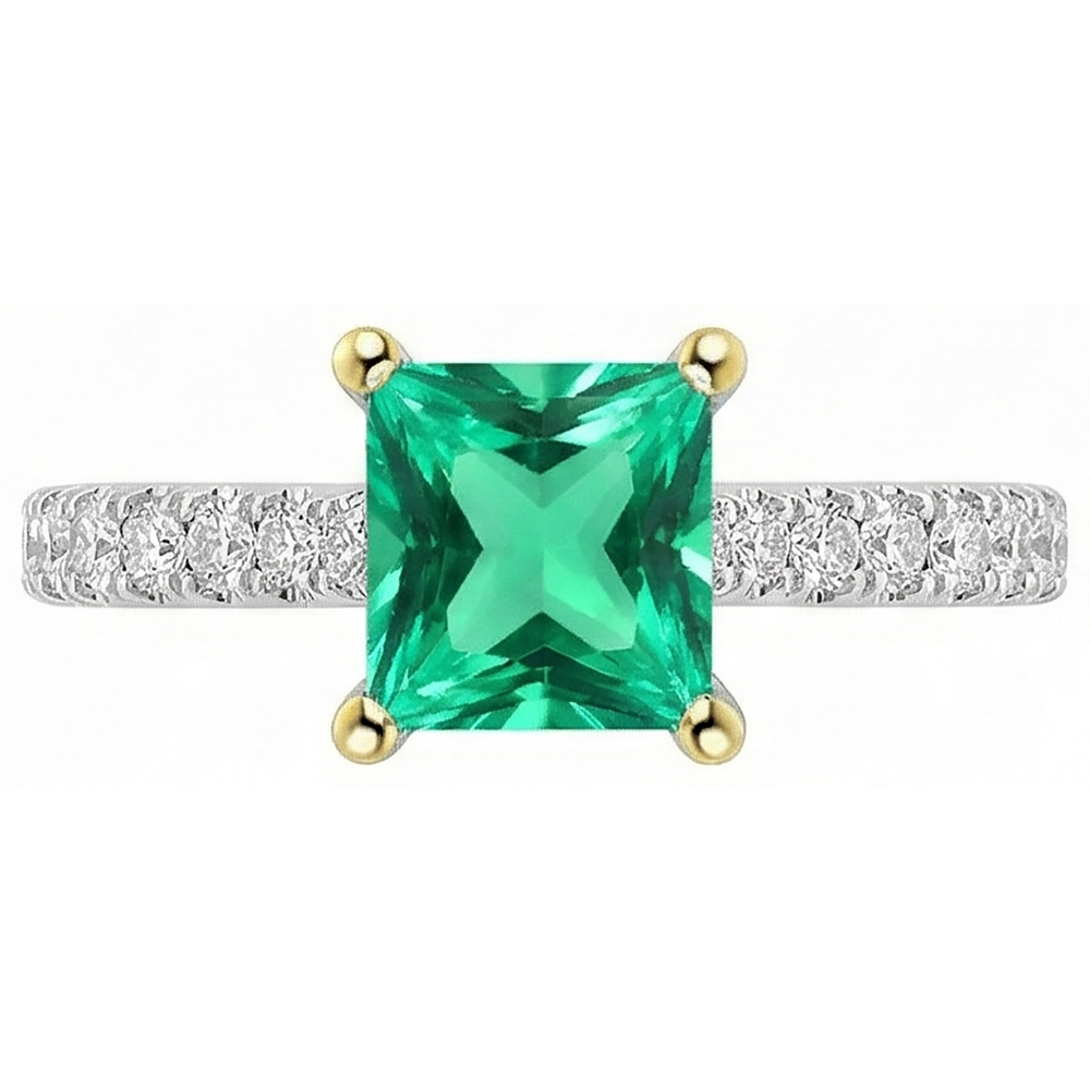 Kolumbianischer Smaragd Edelstein-Ring 2-Karat Bicolor 14K Gold – Frontansicht