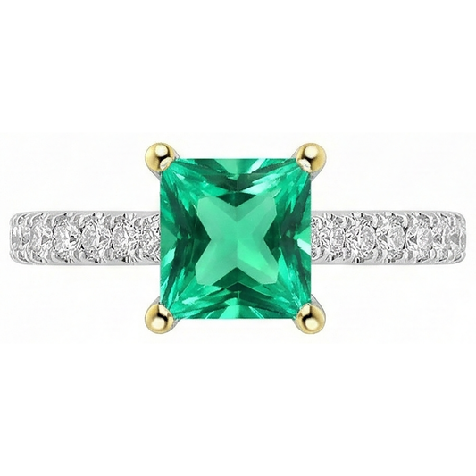 Kolumbianischer Smaragd Edelstein-Ring 2-Karat Bicolor 14K Gold – Frontansicht