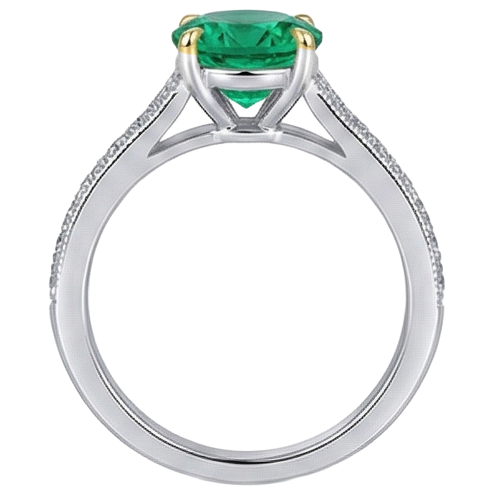 Brillantschliff Kolumbianischer Smaragd Ring in 14 Karat Zweifarbig Gold – Rückansicht