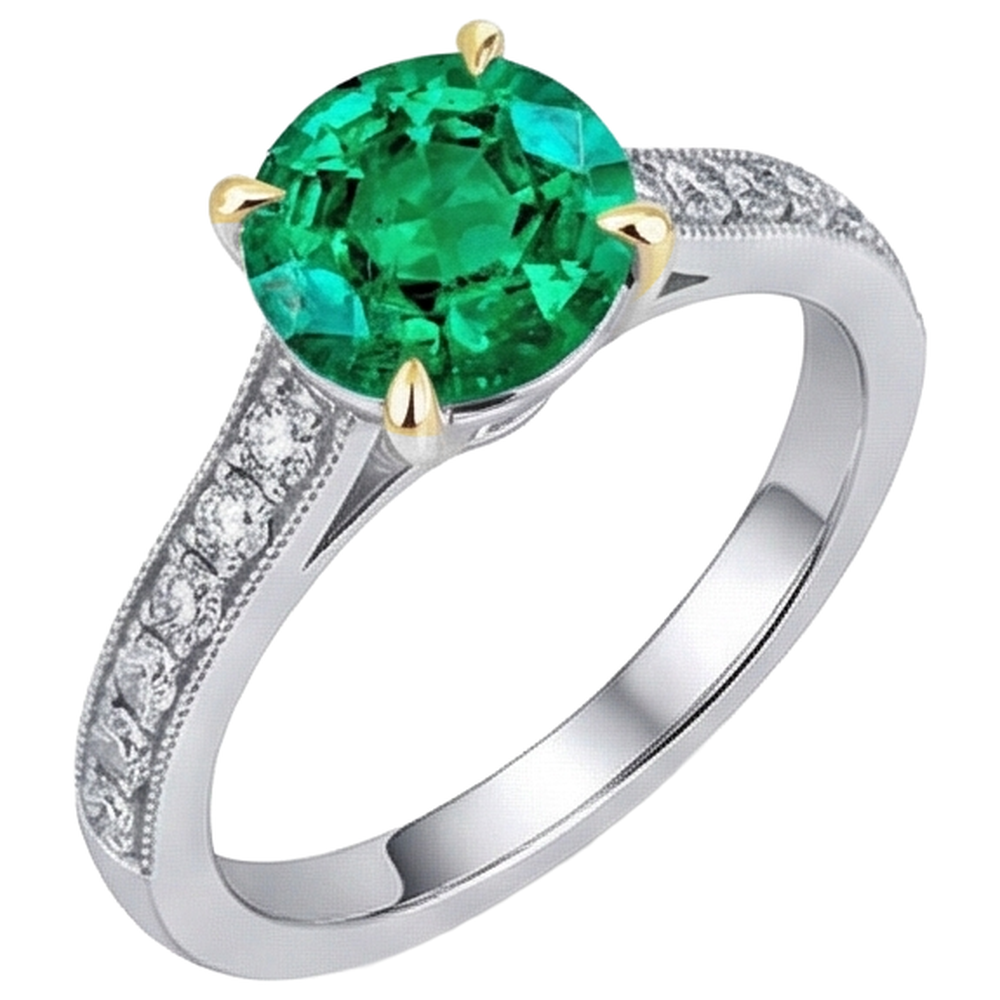 Echter Kolumbianischer Smaragd Schmuckstein-Ring 2,50 Karat 14 Karat Zweifarbig Gold – Frontansicht