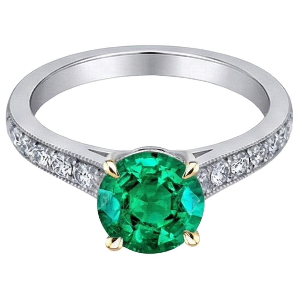 Brillantschliff Kolumbianischer Smaragd Ring in 14 Karat Zweifarbig Gold – Seitenansicht