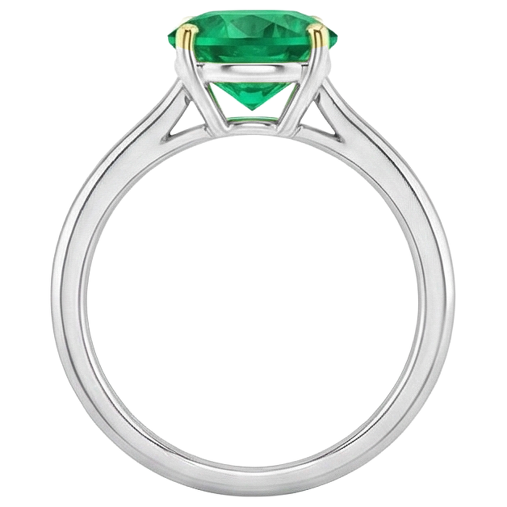 Brillantschliff Edler Smaragd Ring in 14 Karat Zweifarbig Gold – Profilansicht