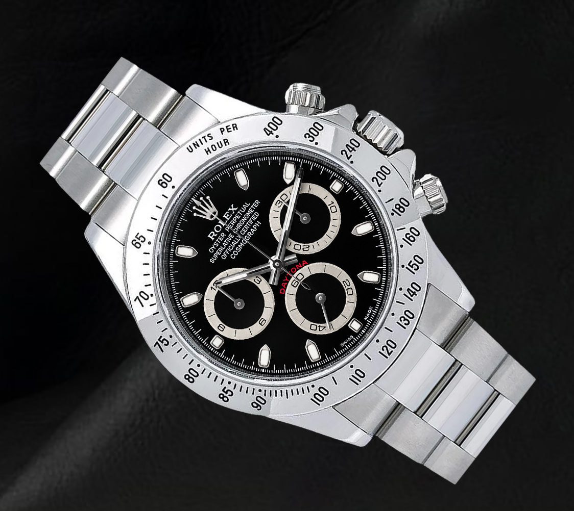 Rolex Cosmograph Daytona 116520 40 mm Uhr aus Edelstahl mit schwarzem Zifferblatt
