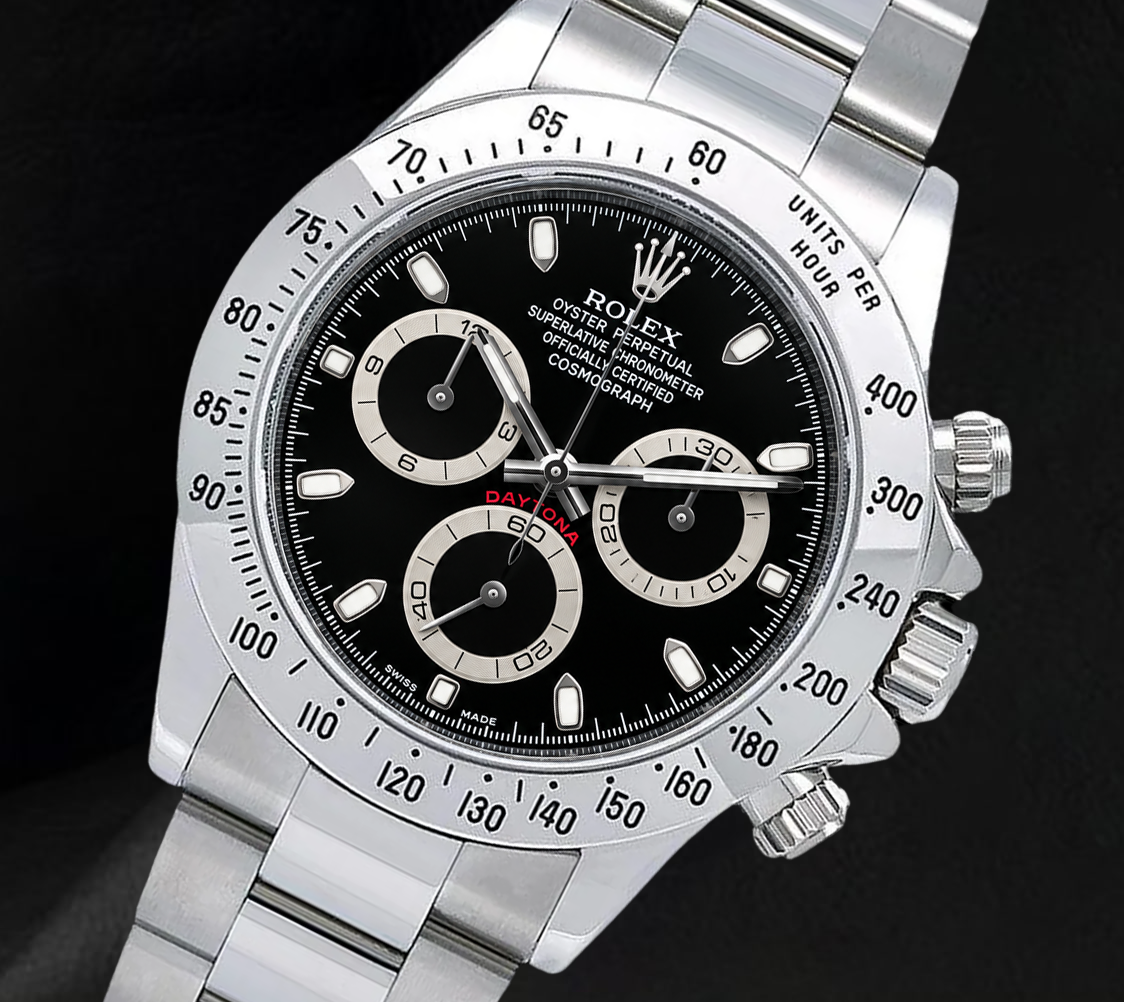 Rolex Cosmograph Daytona 116520 40 mm Uhr aus Edelstahl mit schwarzem Zifferblatt