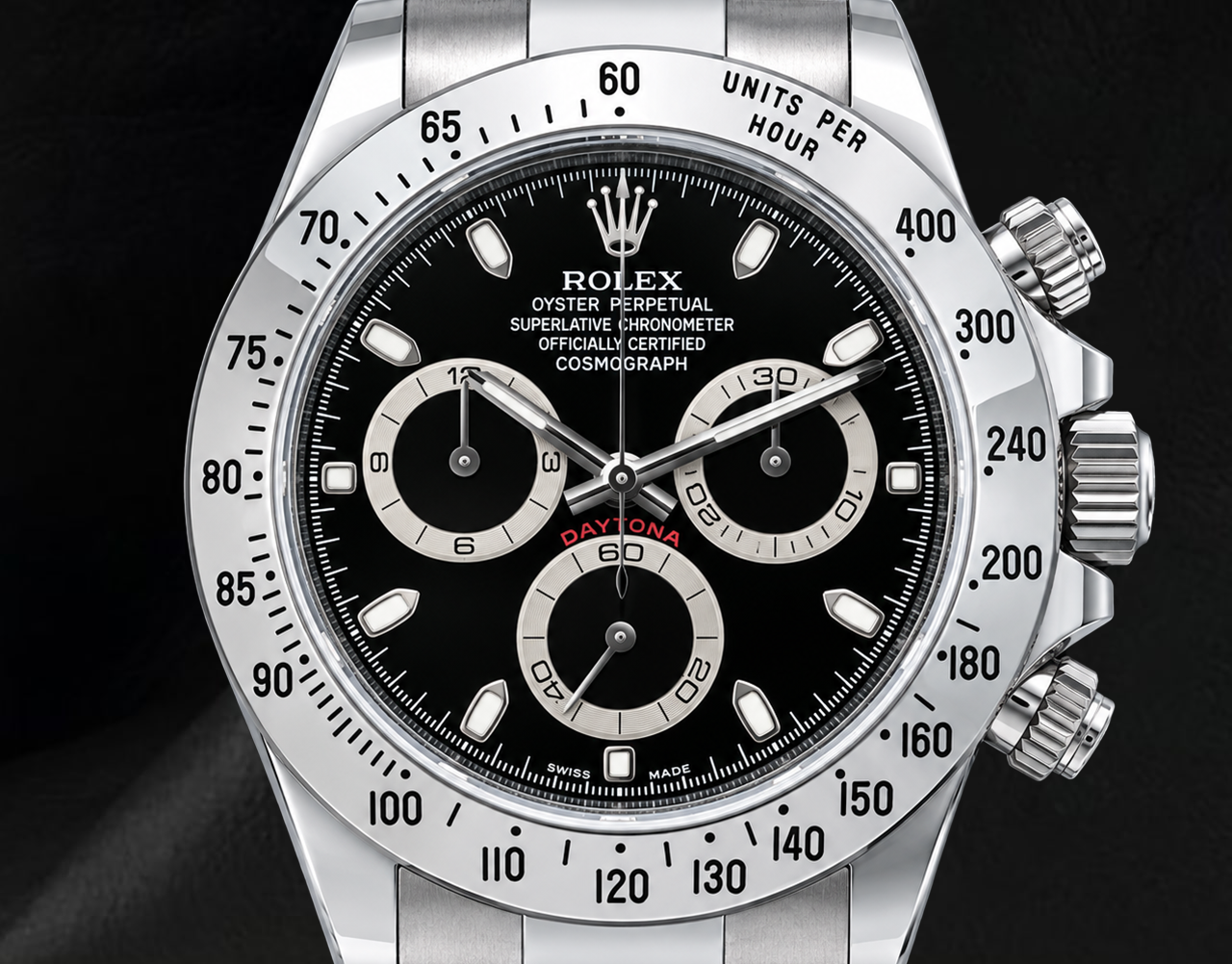 Rolex Cosmograph Daytona 116520 40 mm Uhr aus Edelstahl mit schwarzem Zifferblatt
