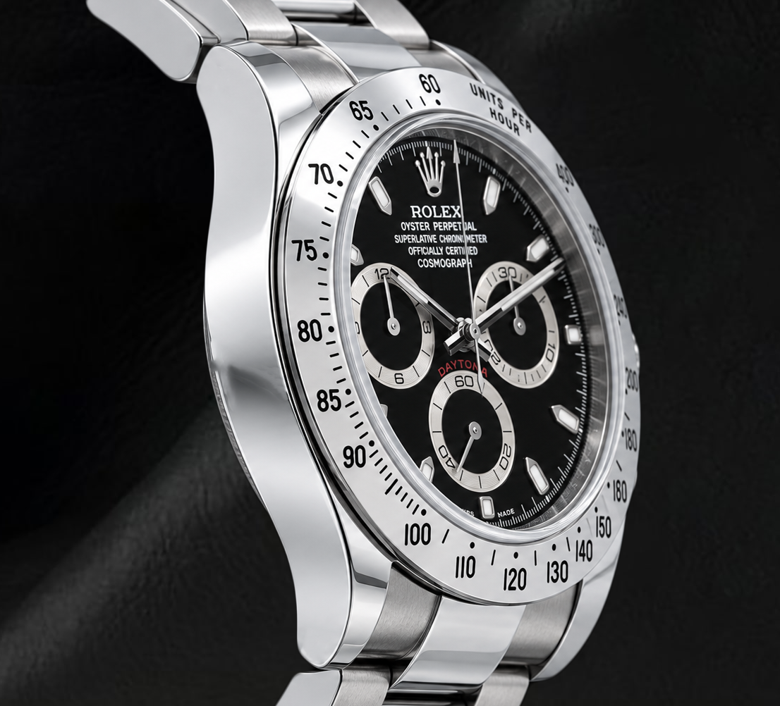 Rolex Cosmograph Daytona 116520 40 mm Uhr aus Edelstahl mit schwarzem Zifferblatt